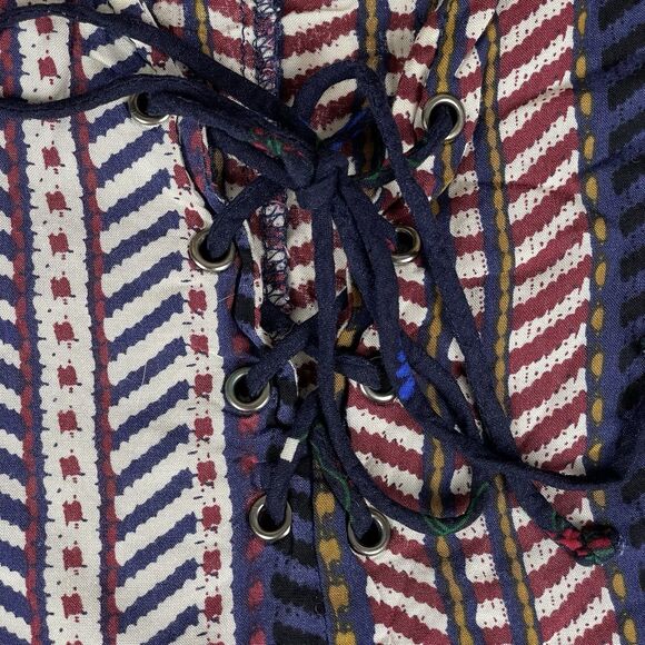 Umgee Lace Up Front Bell Sleeve Mini Dress Tunic Women's Sm Blue Floral Boho - Picture 5 of 15